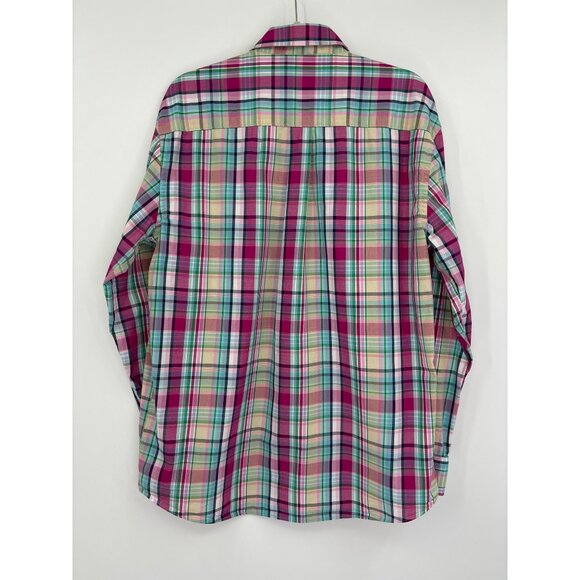 Alan Flusser Mens Plaid Button Down Long Cotton Sleeve Shirt Pink Green Large - Picture 5 of 5